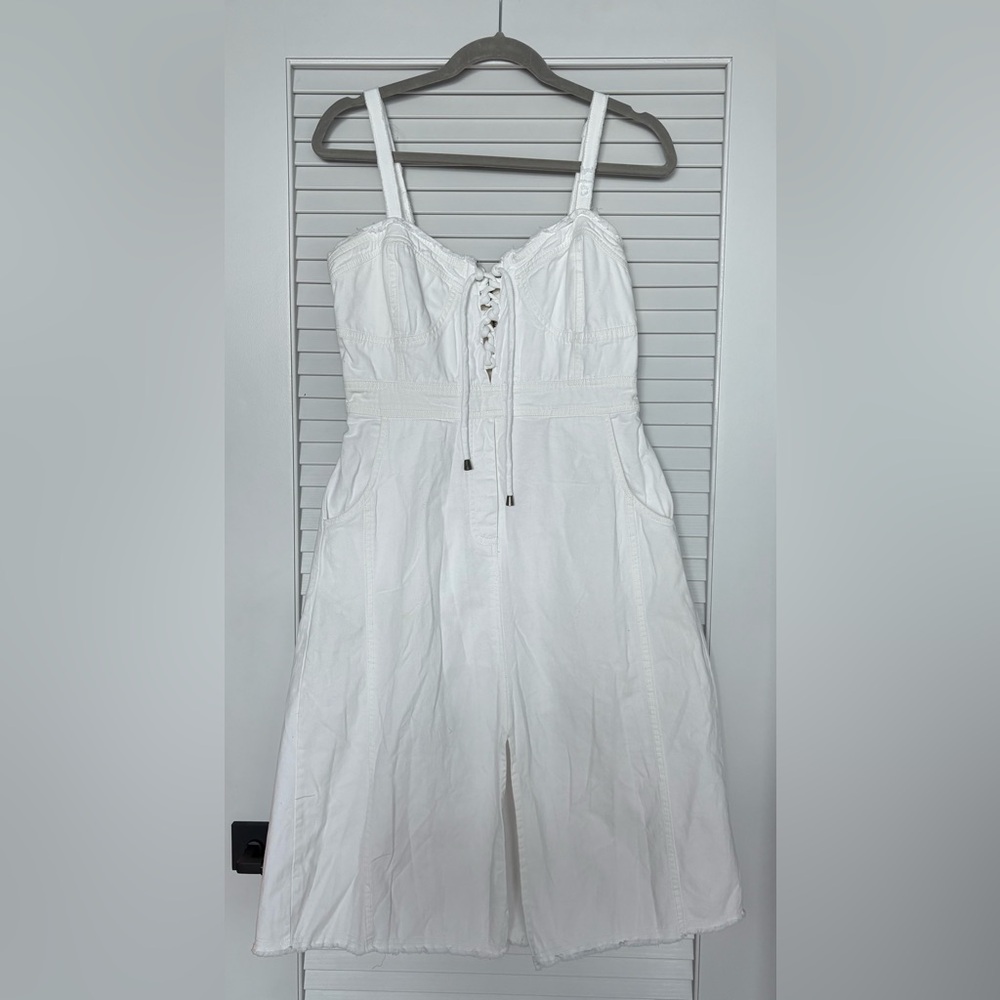 Anthropologie White Textured Denim Midi Dress